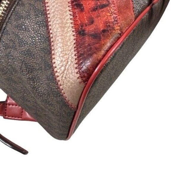 Rare Michael Kors Rhea Zip Backpack Signature Logo Red Snakeskin Suede Stripe - Picture 13 of 16